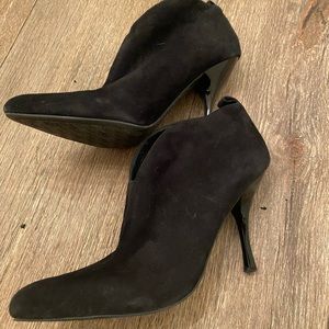 Enzo Angiolini Black Suede Booties with Patent Leather Heels
